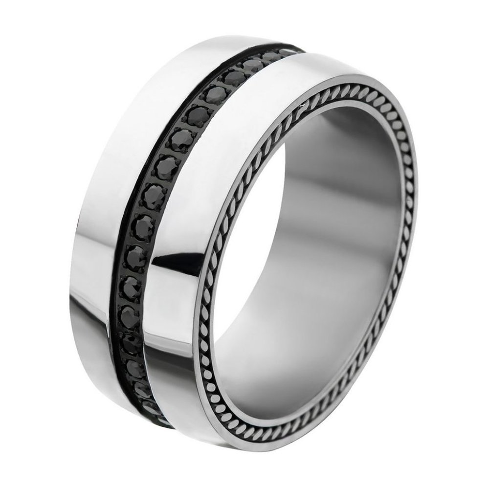 NWT Stainless steel and black cubic zirconia ring sz 12